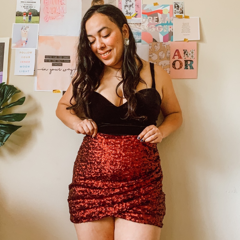 Mini Red Matte Sequin Skirt
